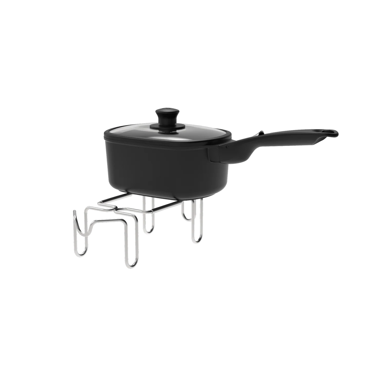 Weber Baby Q saucepan with matching trivet, made of durable Weber Q/Weber Ware, suitable for small cooking and serving.