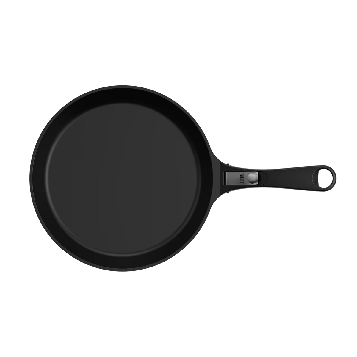 Small Weber Ware round frying pan with a smooth non-stick surface and stainless steel handle, ideal for versatile cooking.