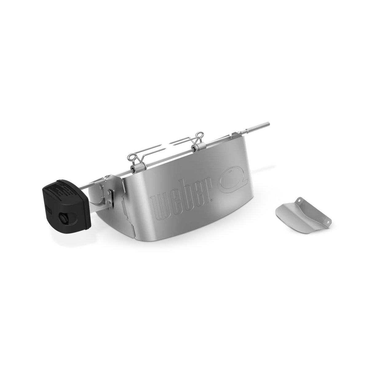 Weber Baby Q rotisserie set with spit and accessories for outdoor grilling and roasting on small Weber Q grills.