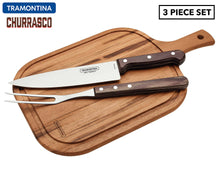 Load image into Gallery viewer, Tramontina 3 Pc Carving Set knife, fork &amp; wooden board
