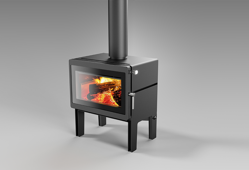 Blaze Z3 LEGS wood fireplace insert with sturdy metal legs, designed for secure and stylish installation in a living room setting.