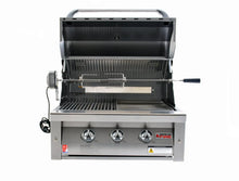 Load image into Gallery viewer, Grandfire Deluxe 30 in-built bbq head SS Grill hotplate briquette Burner Cover double mounted halogen Lights LED System back burner Rotis Kit -LPG Model