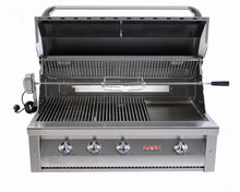Load image into Gallery viewer, Grandfire Deluxe 42 Flame Failure in-built bbq head with Sear Burner SS Grill hotplate briquette Burner Cover double mounted halogen Lights LED System back burner Rotis Kit