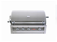 Load image into Gallery viewer, Grandfire Deluxe 42 Flame Failure in-built bbq head with Sear Burner SS Grill hotplate briquette Burner Cover double mounted halogen Lights LED System back burner Rotis Kit