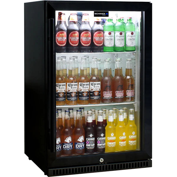Schmick Black Bar Fridge Tropical Rated With Heated Glass and Triple Glazing 1 Door - Model SK118R-B