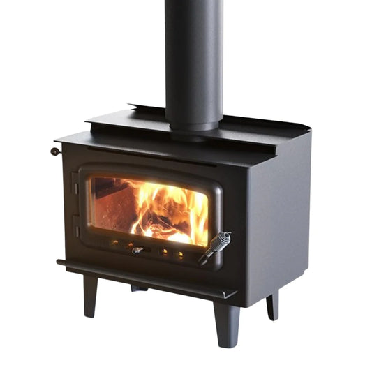 Nectre Mark 2 wood fireplace with legs showcasing a classic design and a spacious firebox for efficient heating.