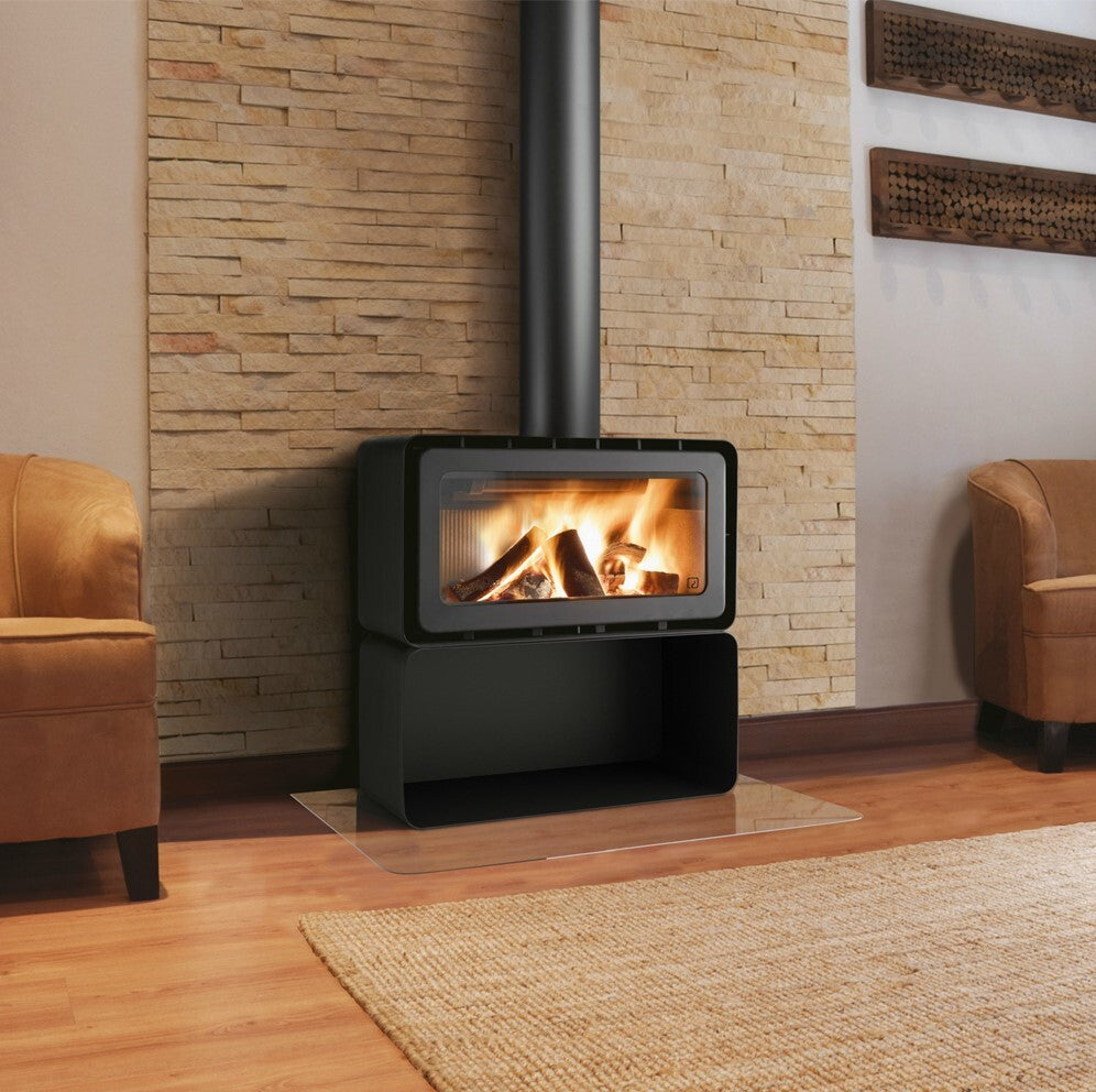 ADF Hayra V85 L Freestanding Heater with Glass Door and Black Steel Base