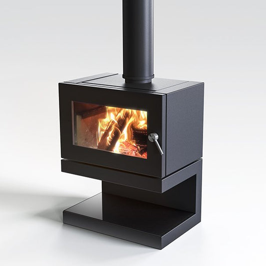 Blaze 600 F/S wood fireplace with remote control, featuring a modern design and glass front for cozy warmth.