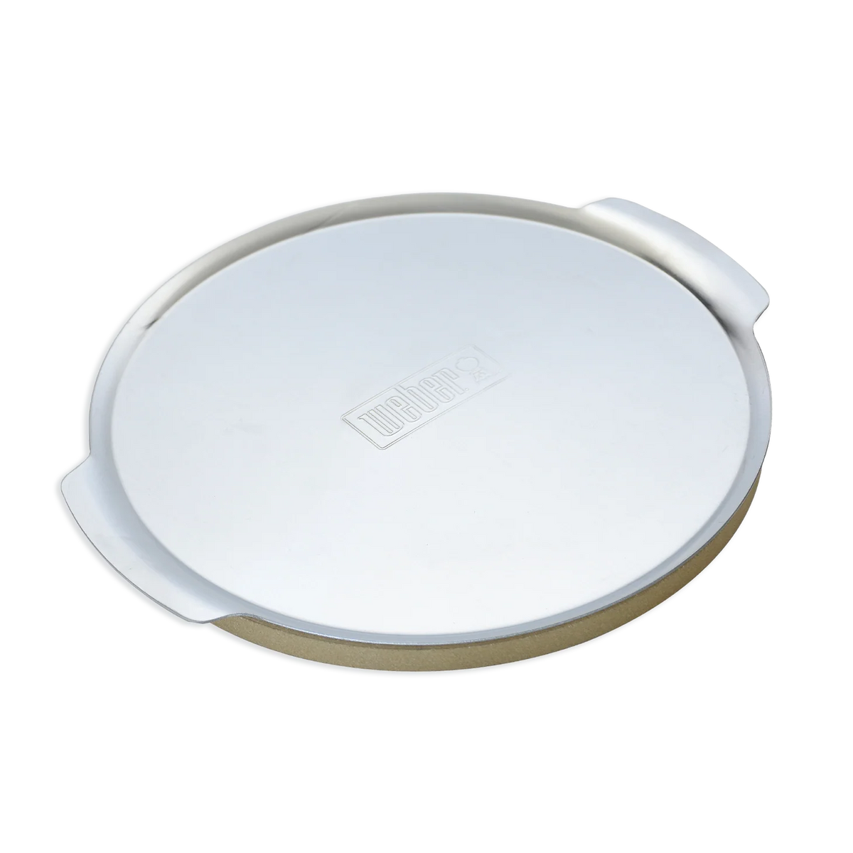 Weber Q small pizza stone for grilling, round ceramic baking surface for making crispy homemade pizzas outdoors.