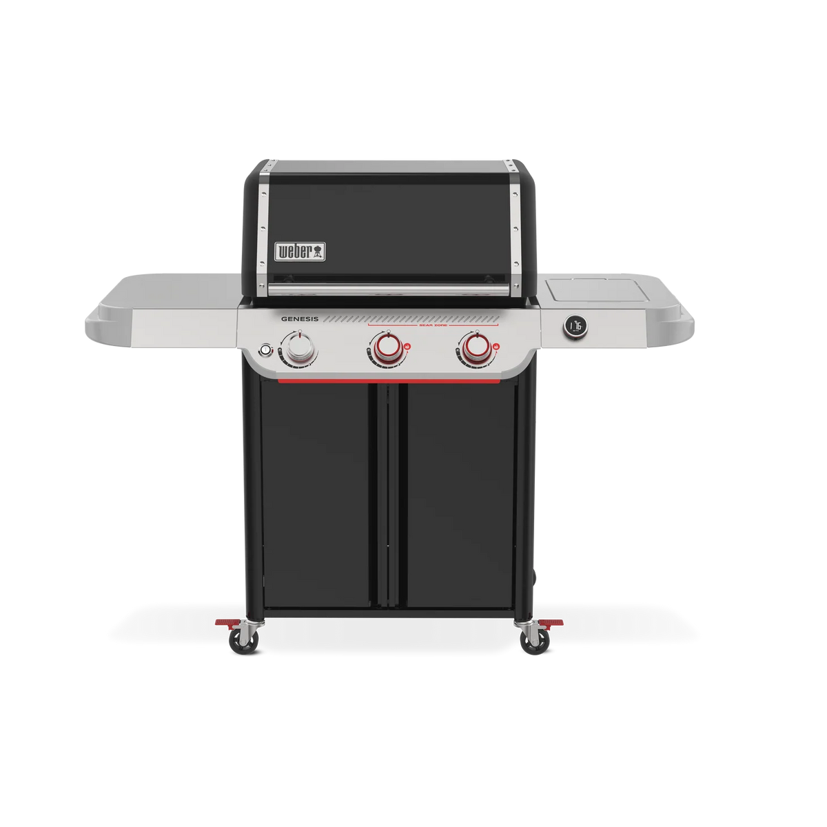 Front view of the Weber Genesis Smart EX-325 Black LP gas grill from the Genesis Series, featuring multiple burners and control knobs.
