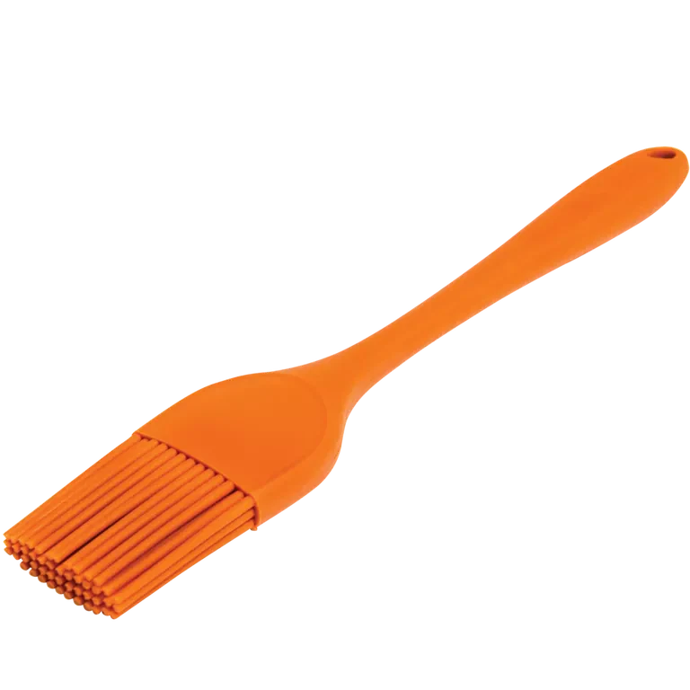 BBQ Traeger silicone basting brush with a black handle and flexible silicone bristles for grilling and barbecue seasoning.