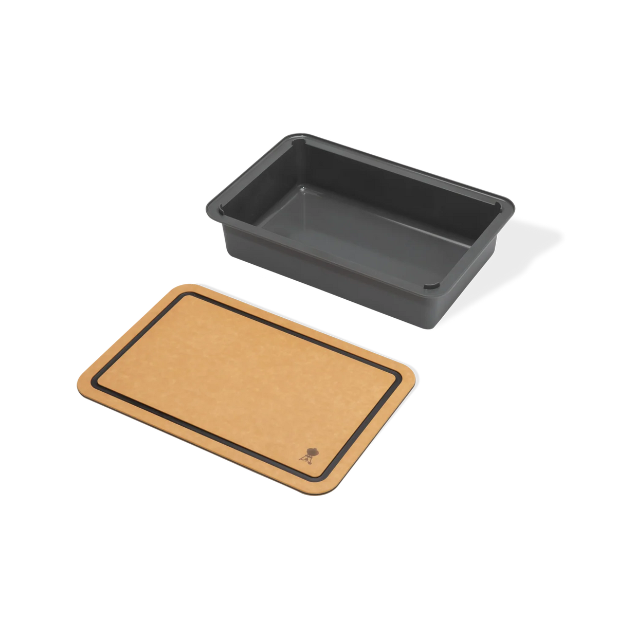 Weber Works Basin cart with cutting board lid, stainless steel construction, for outdoor grill station accessories.
