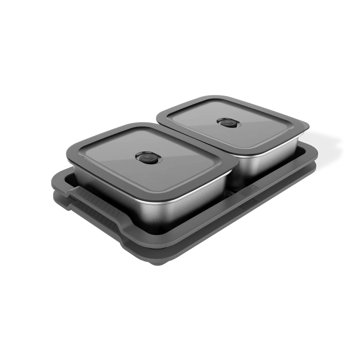 Weber Works serving kit with utensils and accessories on a cart, ideal for outdoor grilling and barbecues.