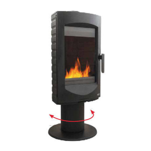 Cast iron Cheminees Philippe EDENTOURNANT wood fireplace with 360-degree rotating base, heats up to 150 sqm.