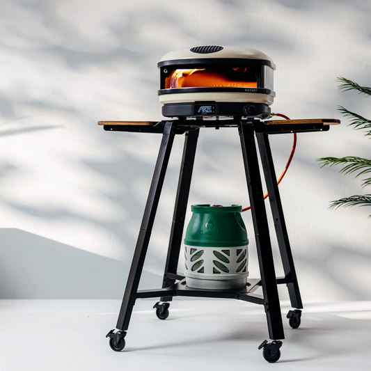 Gozney Arc Stand for pizza oven, sturdy metal stand with a sleek design, perfect for supporting Gozney pizza ovens outdoors.
