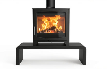 Hunter Stoves Parkray Aspect 14 Eco wood-burning fireplace with black handle and standard legs, showcasing its modern design.