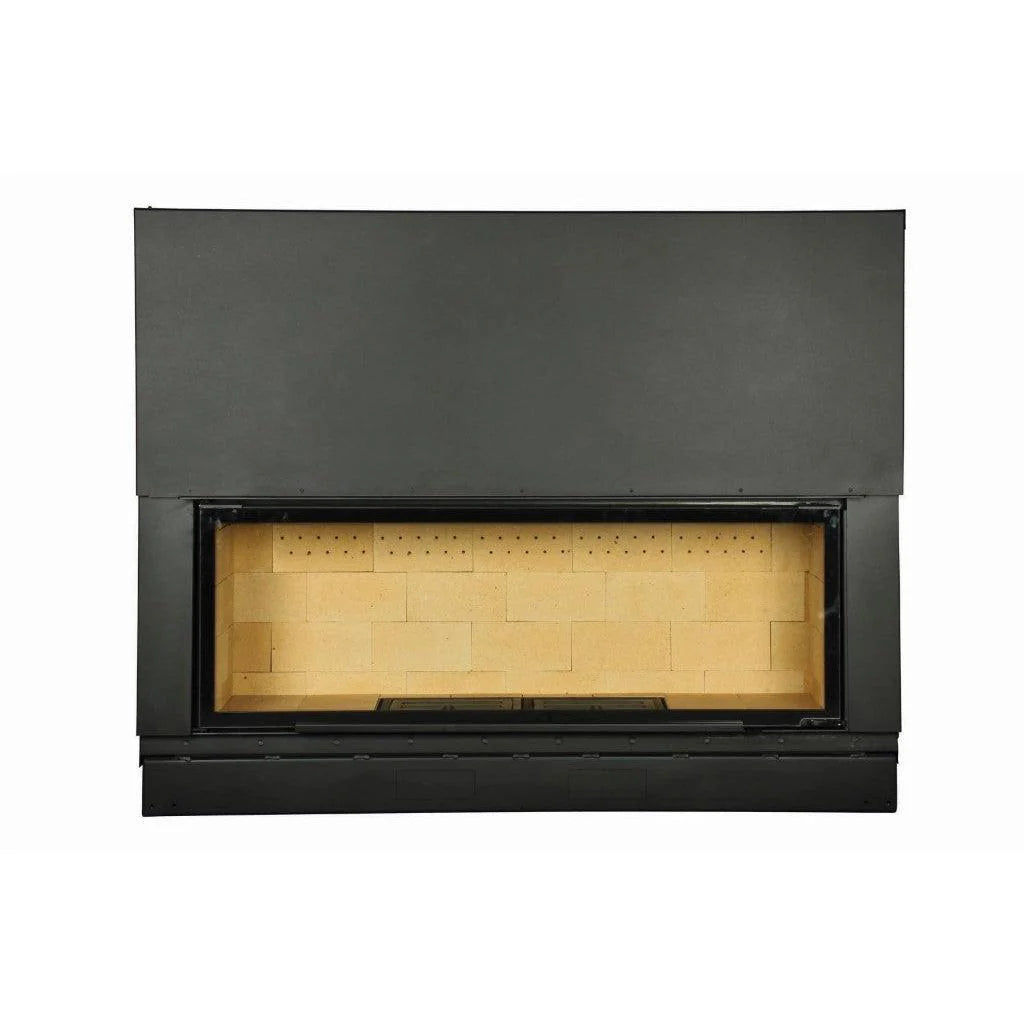 Axis H1600 single-sided panoramic wood fireplace with lift and swing door, inbuilt firebox for modern home heating and ambiance.