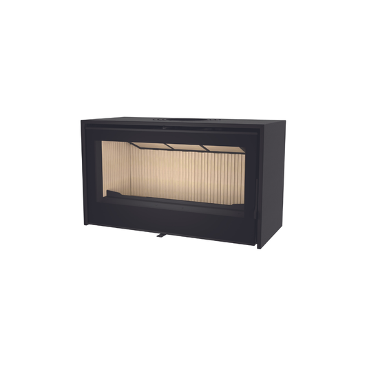 Axis I1000 single-sided ZC insert firebox for wood fireplaces, showcasing the sleek, modern design and firebox interior.