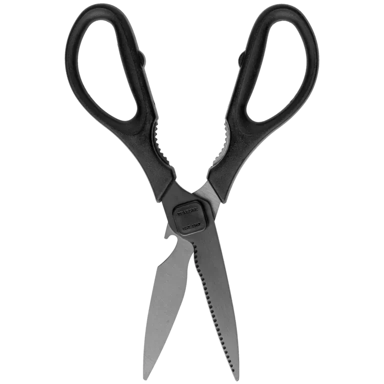 Open Traeger BBQ shears for grilling, featuring stainless steel blades and ergonomic handles, ideal for barbecue accessories.