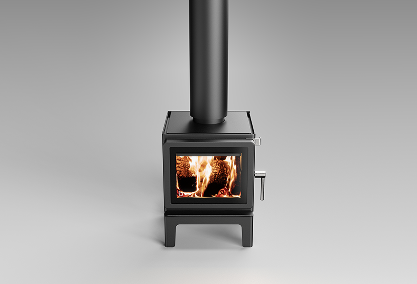 Blaze Z1 LEGS wood fireplace stand showing black metal legs and frame for supporting a Blaze Z1 LEGS wood stove.