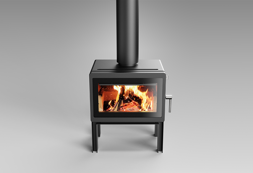 Blaze Z2 LEGS wood fireplace stand with metal legs, designed for Blaze Z2 wood-burning fireplace insert.