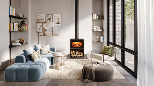 Blaze Z2 Woodstacker fireplace wood storage rack with multiple compartments for organizing firewood.