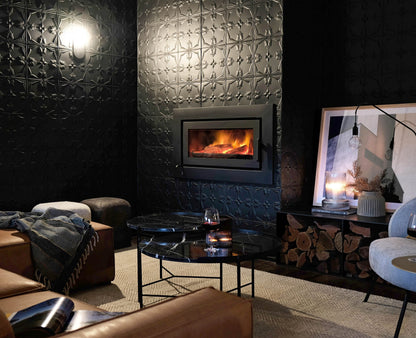 Kemlan C900 Insert masonry series 2 wood fireplace with fixed handle, fan model for efficient heating and airflow.