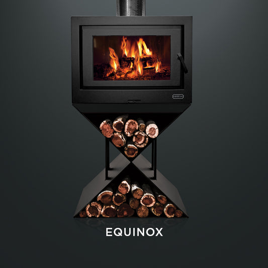 Kemlan Cube Freestander with Equinox Base Wood Fireplace Black