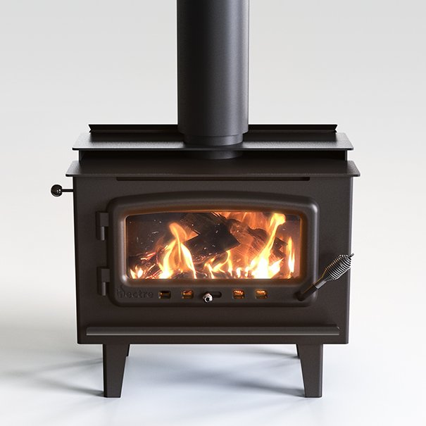 Nectre Mark 2 wood fireplace with legs, showcasing its classic design and sturdy construction for cozy heating.