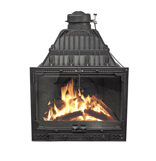 Cheminees Philippe 1000 Swing Doors wood fireplace with a sleek design, suitable for heating up to 400 sqm.