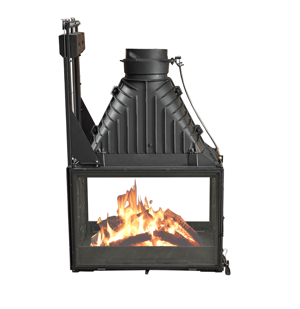 Cheminees Philippe Radiante 846-2V wood fireplace with dual opening doors, heats up to 300 sqm, black metal design