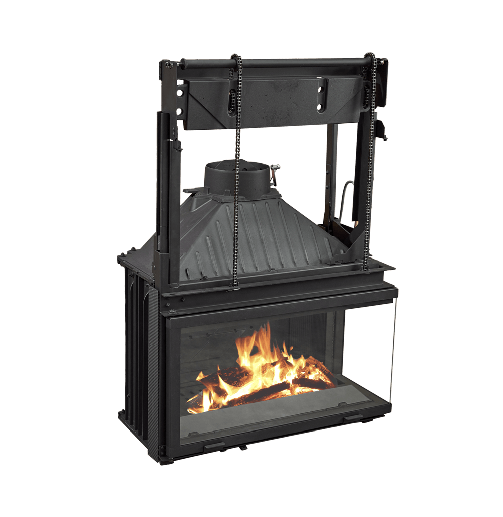 Cheminees Philippe 873-2VPRFD/FG Dual opening corner door. Heats up to 340 Sqm. FD has LHS glass. FG has RHS glass.