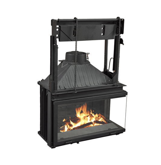 Cheminees Philippe 873-2VPRFD/FG Dual opening corner door. Heats up to 340 Sqm. FD has LHS glass. FG has RHS glass.