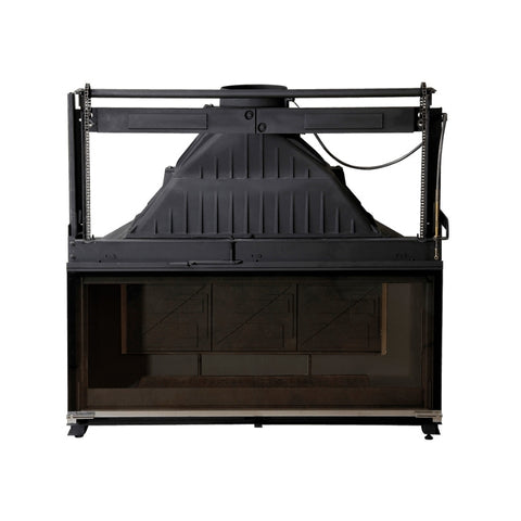 Cheminees Philippe Radiante 1200 wood fireplace with dual opening door, heats up to 300 sqm, modern and durable design.