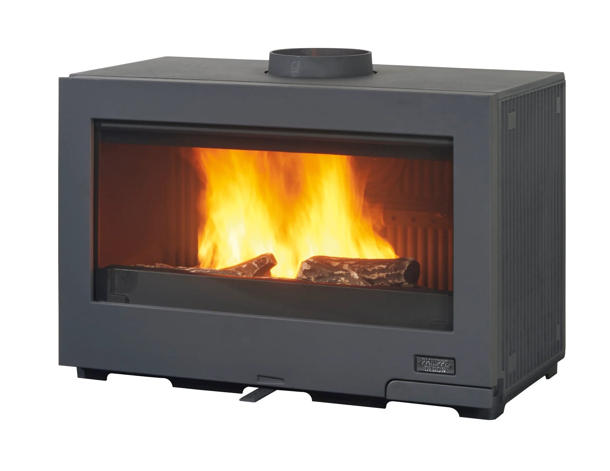 Cast iron Cheminees Philippe HORAMA wood fireplace with swing door, designed to heat up to 300 sqm.