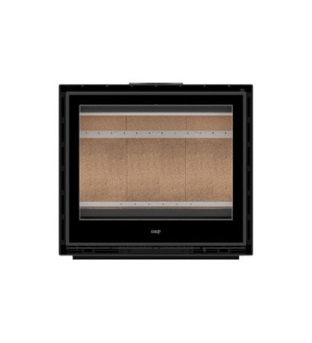 Clare Castworks Clare 80S Q freestanding wood fireplace with glass front and modern design, suitable for heating and ambiance.