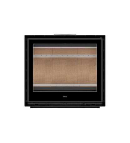 Clare Castworks Clare 80S Q freestanding wood fireplace with glass front and modern design, suitable for heating and ambiance.