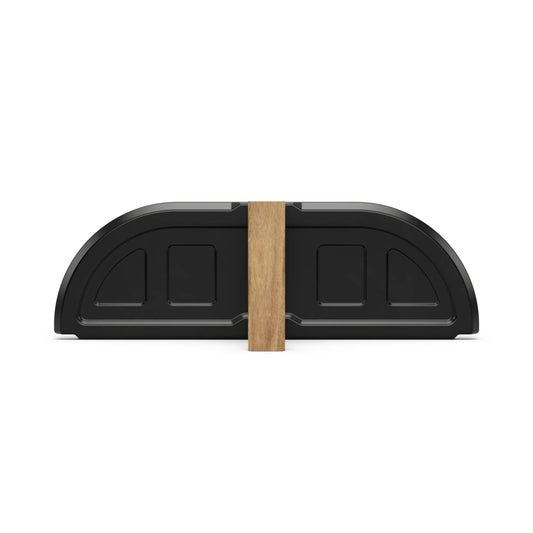 Gozney Dome (Gen 2) pizza oven door in black, featuring a sturdy handle and heat-resistant design for outdoor cooking.