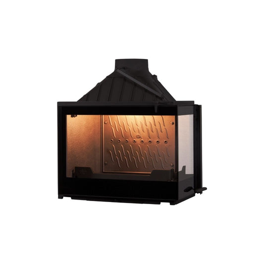 Seguin Europa 7 right glass wood fireplace in black finish with swing door, modern design for contemporary living spaces.