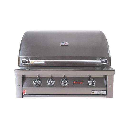 Grandfire Deluxe 36 In-built bbq head three standard main burners 2 xSS Grill 1 x hotplate briquette Burner cover double mounted halogen lights LED System Rists Kit is included-- LPG Model