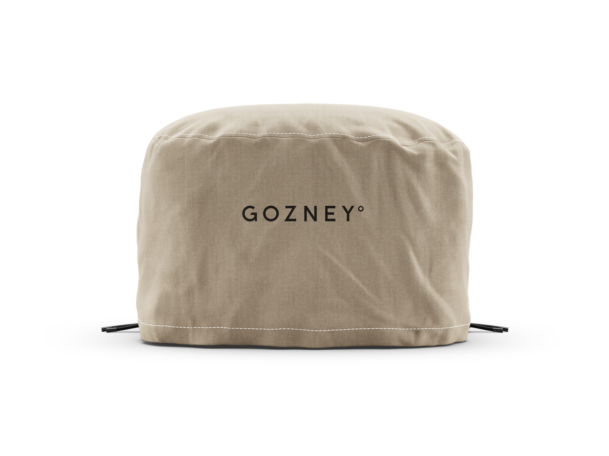 Gozney Arc Lite Cover for pizza oven accessory, shown in front view, protecting the Gozney Arc Lite outdoor pizza oven.