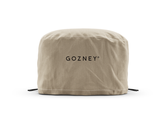 Gozney Arc Lite Cover for pizza oven accessory, shown in front view, protecting the Gozney Arc Lite outdoor pizza oven.
