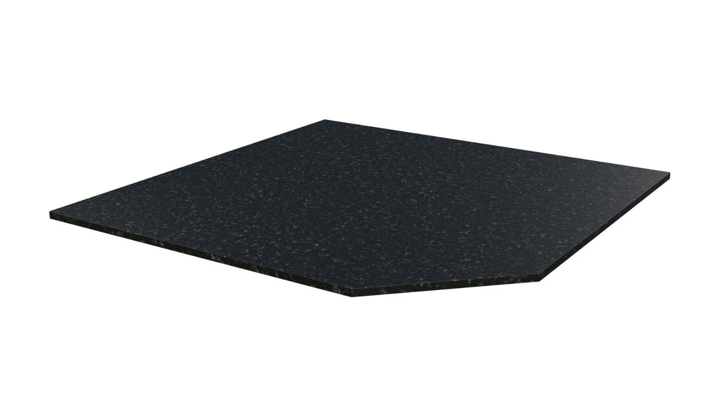 Haus Fire Urban Black corner hearth square in granite, 1250x1250x20, with a modern black finish and clean angular design.