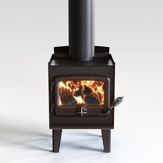 Nectre N15 wood-burning fireplace with legs, showcasing its classic design and sturdy construction for home heating.