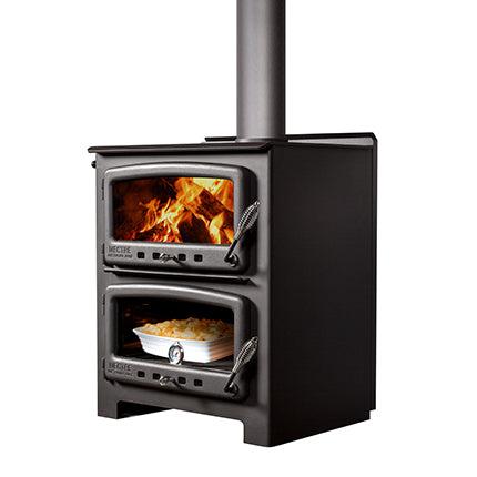 Nectre BIG Bakers Oven wood fireplace with large oven door and traditional design, showcasing the heat-efficient fireplace for home heating.
