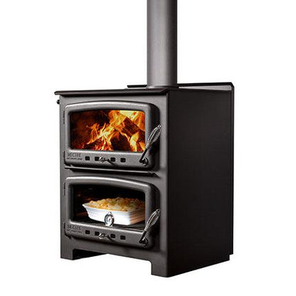 Nectre BIG Bakers Oven wood fireplace with large oven door and traditional design, showcasing the heat-efficient fireplace for home heating.