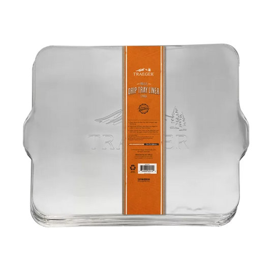 Set of five Traeger drip tray liners for Pro 575 BBQ grills, made by BBQ and Fireplace Centre, designed to catch drippings and simplify cleaning.