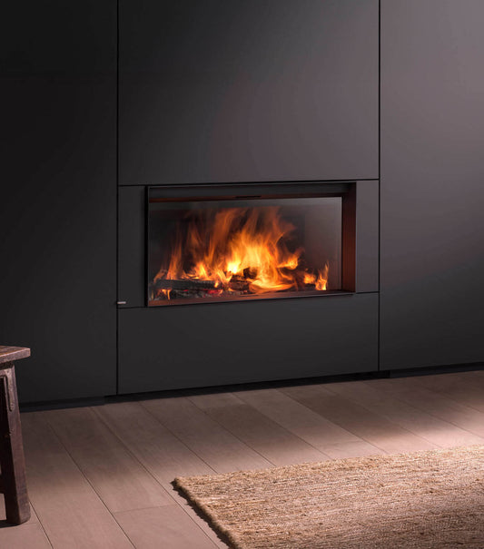 Stylish STUV 22-110SF wood fireplace with glass doors and modern design, perfect for home heating and ambiance.