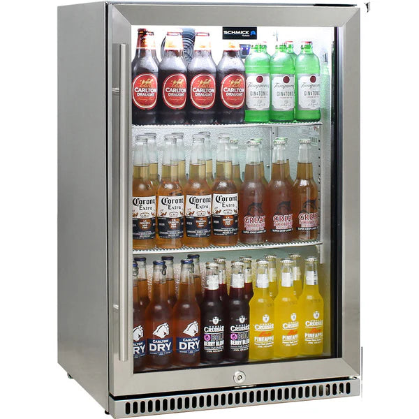 Schmick 304 Stainless Steel Bar Fridge Tropical Rated With Heated Glass and Triple Glazing 1 Door - Model SK118R-SS