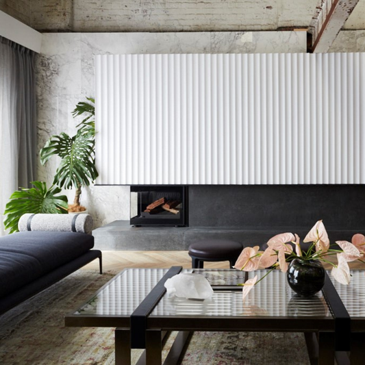Seguin Europa 7 Left Glass Fireplace in black, wood-burning fireplace with sleek modern design and clear glass panels.